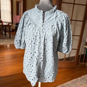 Women's French Blue Eyelet Top
